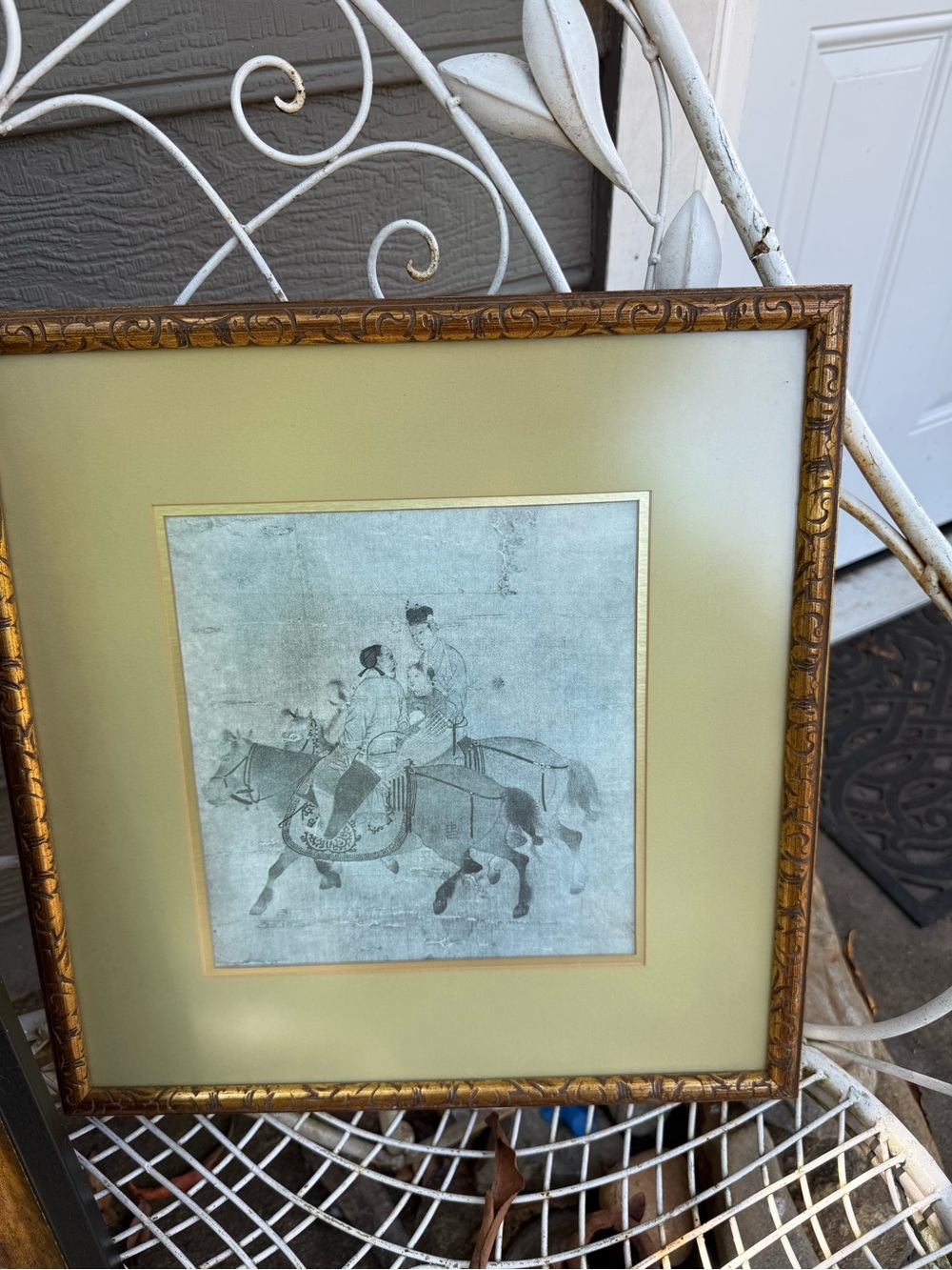 Framed Vintage Horse Rider Wall Art - Gold Frame, Cream Mat